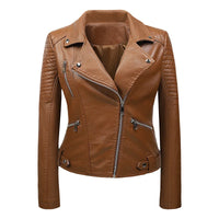 HKM-143763 PU Leather Jacket for Women Korean Version Slim Fit Harajuku Style Spring Short Flip Collar Motorcycle Jacket Clothing