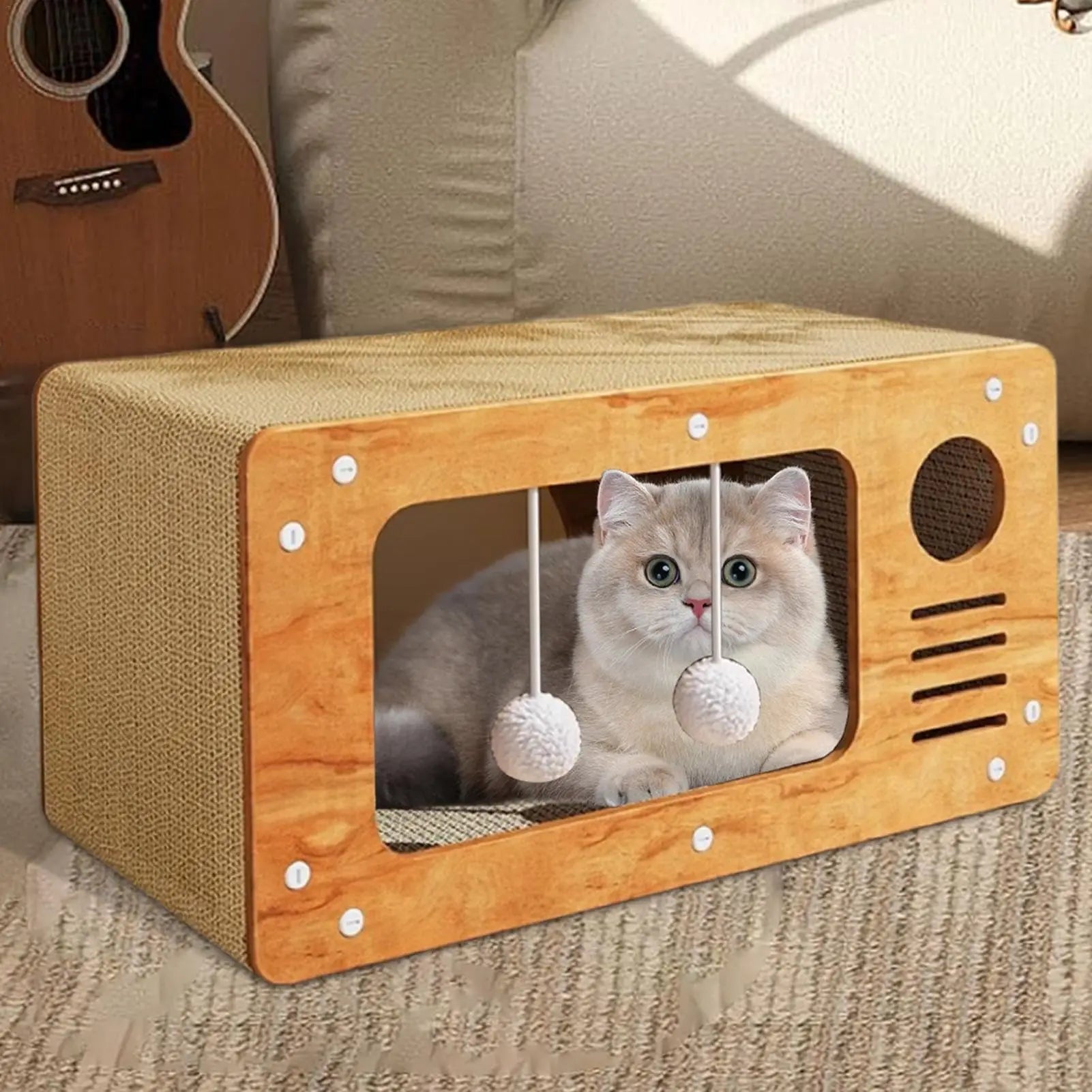 HKM-226387 Spacious Custom Cardboard Kitten Scratcher Board with Lounger and Cat Tree Features
