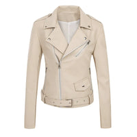 HKM-045459 Women's Short Leather Jacket New Korean Version PU Leather Motorcycle Jacket Stylish Women's Clothing Jacket Custom