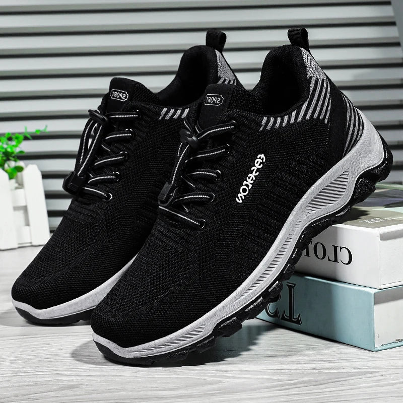 HKM-033107 B-8866 Men's Sneakers Running Shoes Knitted Upper Shock-absorbing Non-slip Light Breathable Walking Casual Shoes