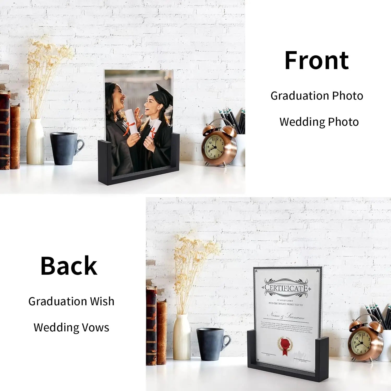 KTX-309395 Acrylic Photo Frame with Wooden U-Shaped Stand for Home and Office Décor