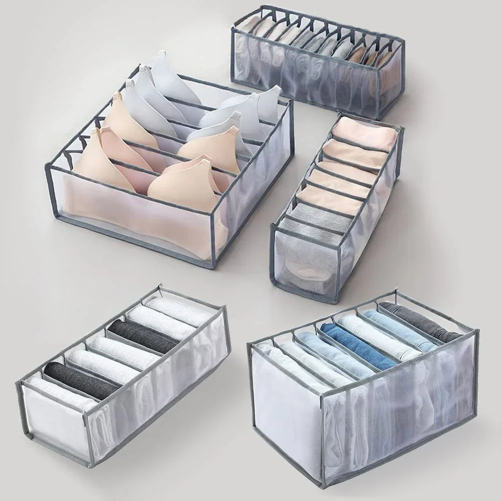 KTX-319315 Upgraded Foldable Drawer Organisers for Clothes with Handle - Grey Non-Woven Fabric Storage Solution