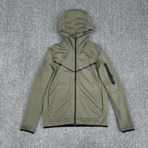 HKM-981075 Men's Plus Size Sports Hoodie Long Sleeved Zippered Jacket Thick Trench Coat for Winter Clothing Men's Coats