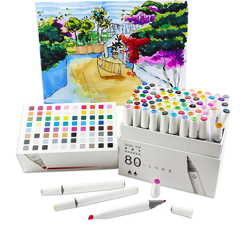 KTX-656595 168 Colour Brush Tip Alcohol Markers for Sketching and Art Design