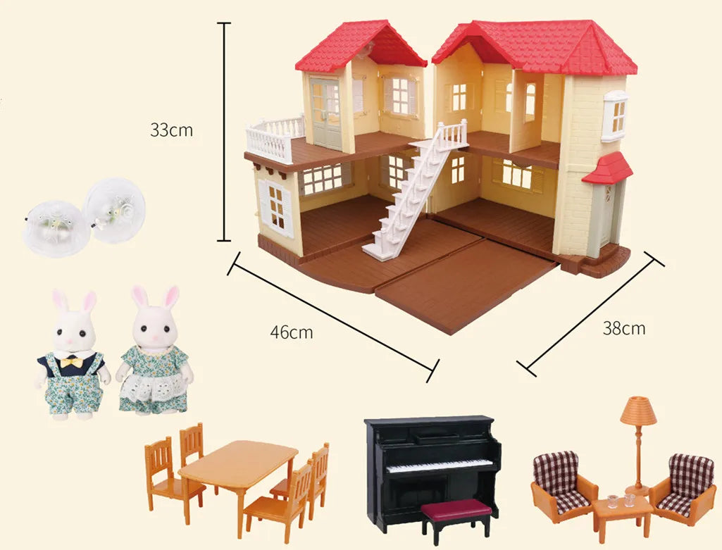 KTX-552851 Forest Family Big Villa Set - Mini Doll House Playset for Role Play and Educational Fun