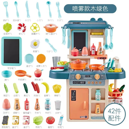 KTX-848915 Wooden Toddler Pretend Cooking Set with Sounds and Lights - Kids Role Play Kitchen Toy