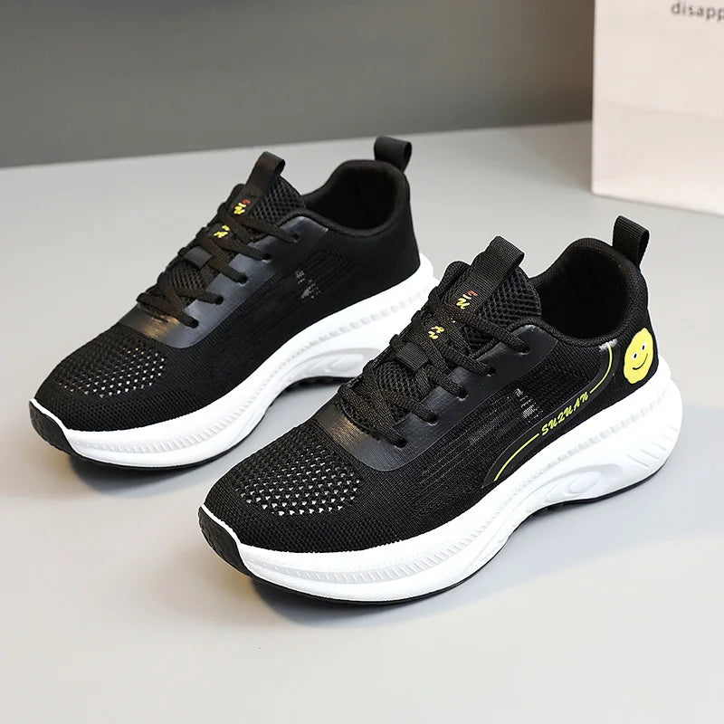 HKM-950611 K2510 New Women's Shoes Trendy Mesh Shoes Breathable Thick Sole Increase Versatile Mesh Sports Shoes for Students