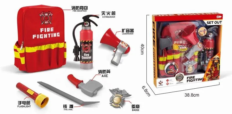 HKM-983507 Firefighter Role Play Toy Set with Backpack, Megaphone, and Fire Extinguisher for Kids