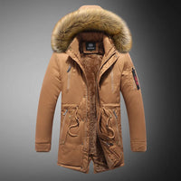 HKM-734739 Extra Thick Winter Men's Cotton Jacket Detachable Raccoon Fur Collar Waterproof Windproof Warm Business Coat Casual Style