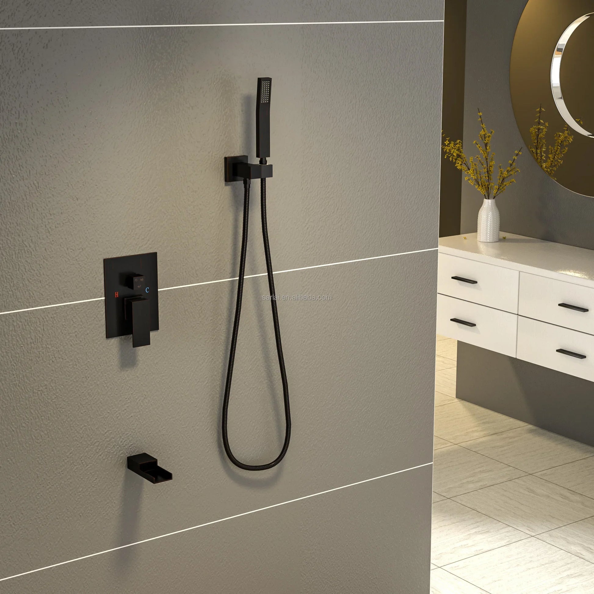 KTX-408851 Concealed Wall-Mounted Shower System with 10/12 Inch Stainless Steel Shower Head and Handshower