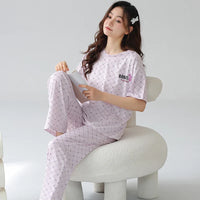 HKM-935955 Women's Pajama Set Two Pieces Short-Sleeved Trousers Homewear Sleepwear Leisure Comfortable Cotton Sweet Soft