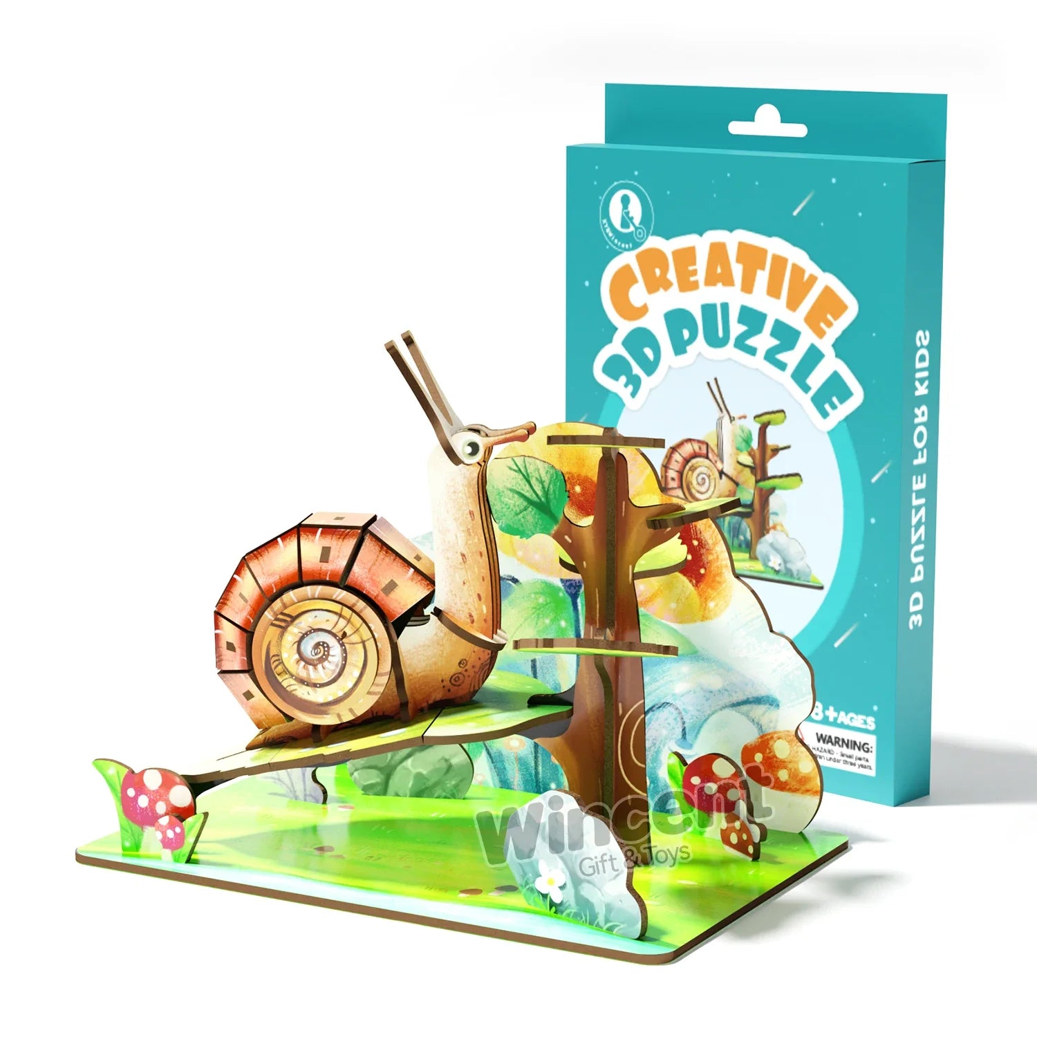 KTX-110739 Handmade Wooden Snail Puzzle Kit - Miniature Craft Animal Decoration for Desktop
