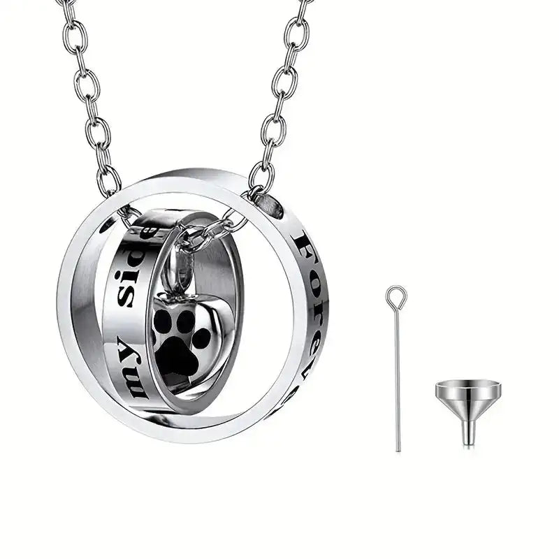 HKM-707731 Forever in My Heart,No Longer by My Side Cremation Pet Urn Necklace for Ashes Pendant Jewelry for Dog Paw Print