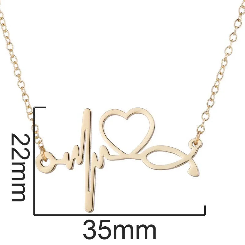 HKM-412819 Trendy Golden Clavicle Chain Necklace Heart Pendant Necklace Stethoscope Heartbeat Necklace for Women