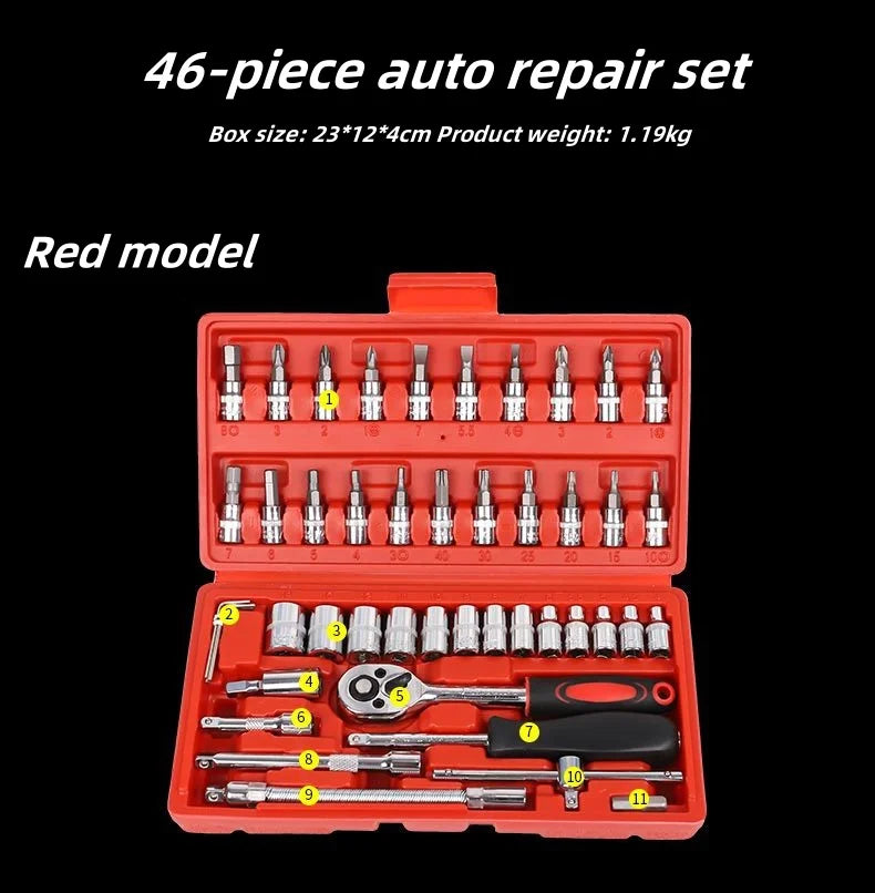 KTX-707219 46-Piece Professional Socket Wrench Set for Car Repair and Mechanics Tools