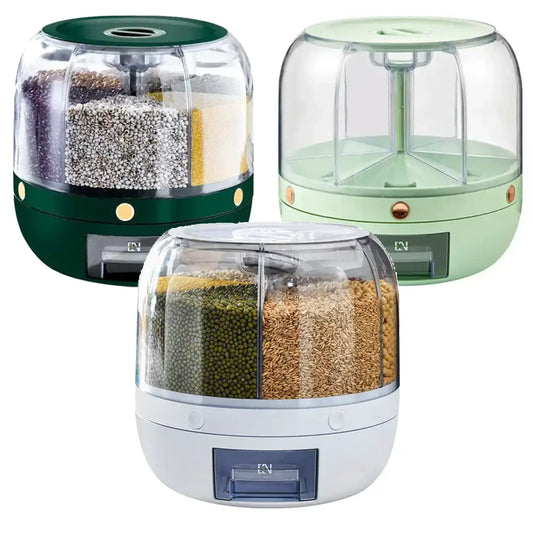 KTX-696723 Moisture-Proof 6-Grid Rotating Rice and Cereal Storage Container