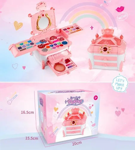KTX-982355 Washable Kids Makeup Bag Kit with Portable Box for Pretend Play - Perfect Gift for Girls