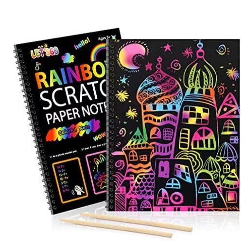 KTX-189779 DIY Rainbow Scratch Paper Set for Kids with Bamboo Sticks - Creative Scratch Art Activity