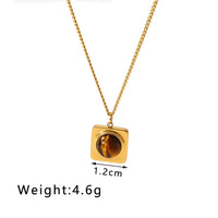 HKM-806035 Vintage Tiger's Eye Stone Pendant Necklace Geometric Opal Stainless Steel Necklace Neutral Fashion Jewelry