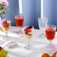 Wholesale OEM Classic Durable Glass Wine Goblet Embossed Design Eco-Friendly Long Stem Handblown for Wedding Banquets Events