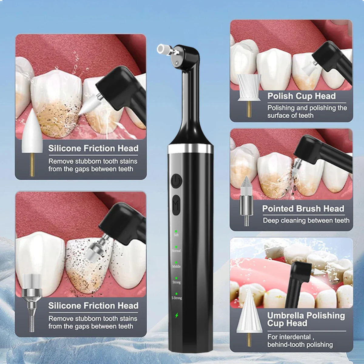 HKM-618259 Electric Teeth Polisher with Tartar Remover, 5 Brush Heads and Adjustable Speed Settings