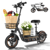 EU USA Stock Electric Bike Double Disc Brake Aluminum Alloy with Seat Basket for Grocery Shopping Scooter Electrique