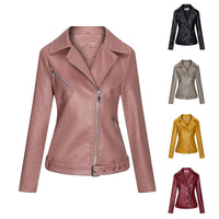 HKM-176531 Autumn Winter New Slim Fit European and American Style Women's Jacket PU Lapel Jacket Leather Jacket Custom