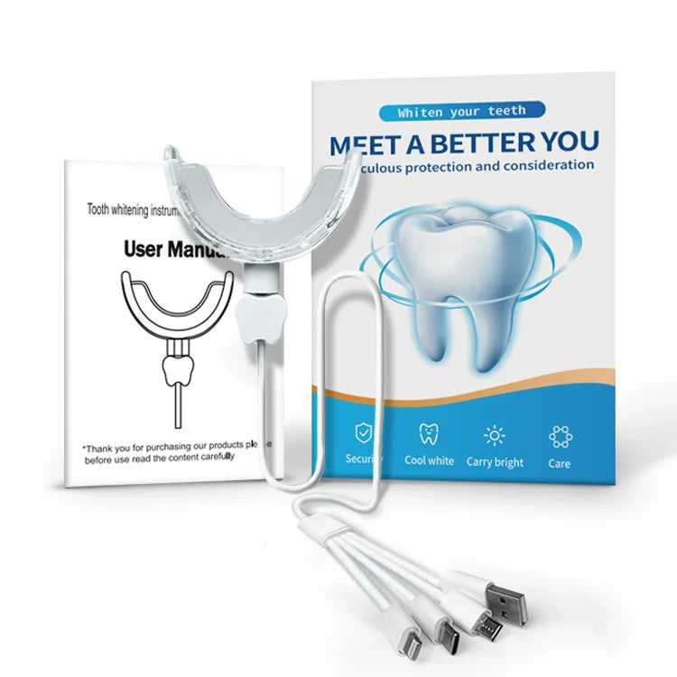 HKM-257811 Personalised Teeth Whitening Kit with LED Blue Light and 4 Whitening Gels for Professional Dental Care