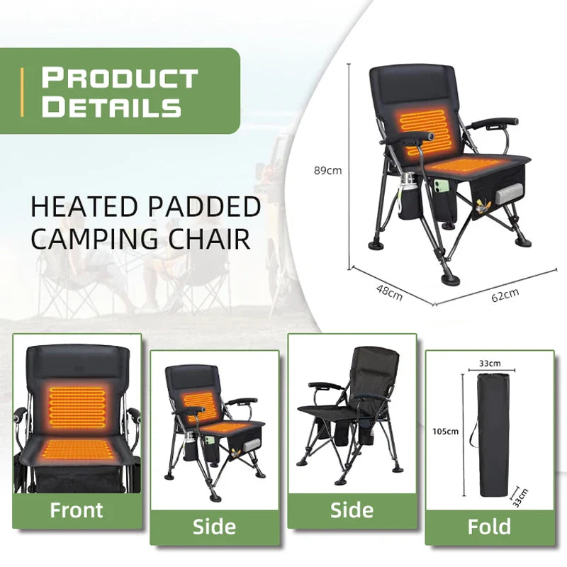 HKM-683347 Lightweight Outdoor Folding Chair with Heating Pad - Ideal for Camping and picnics
