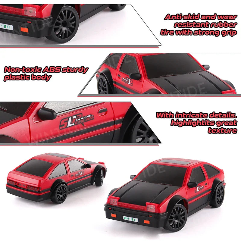 HKM-395987 1:24 Scale High Speed 4WD Drift Racing Toy Car with LED Lights and Remote Control - Kid-Friendly Design