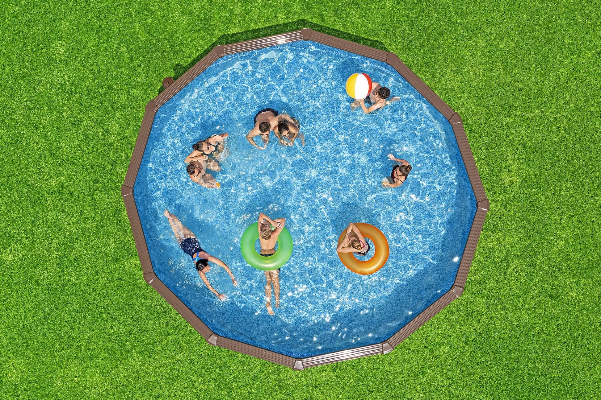 HKM-618963 Large Round Above Ground Family Swimming Pool Set - 5.49 m x 1.32 m Outdoor Portable Design