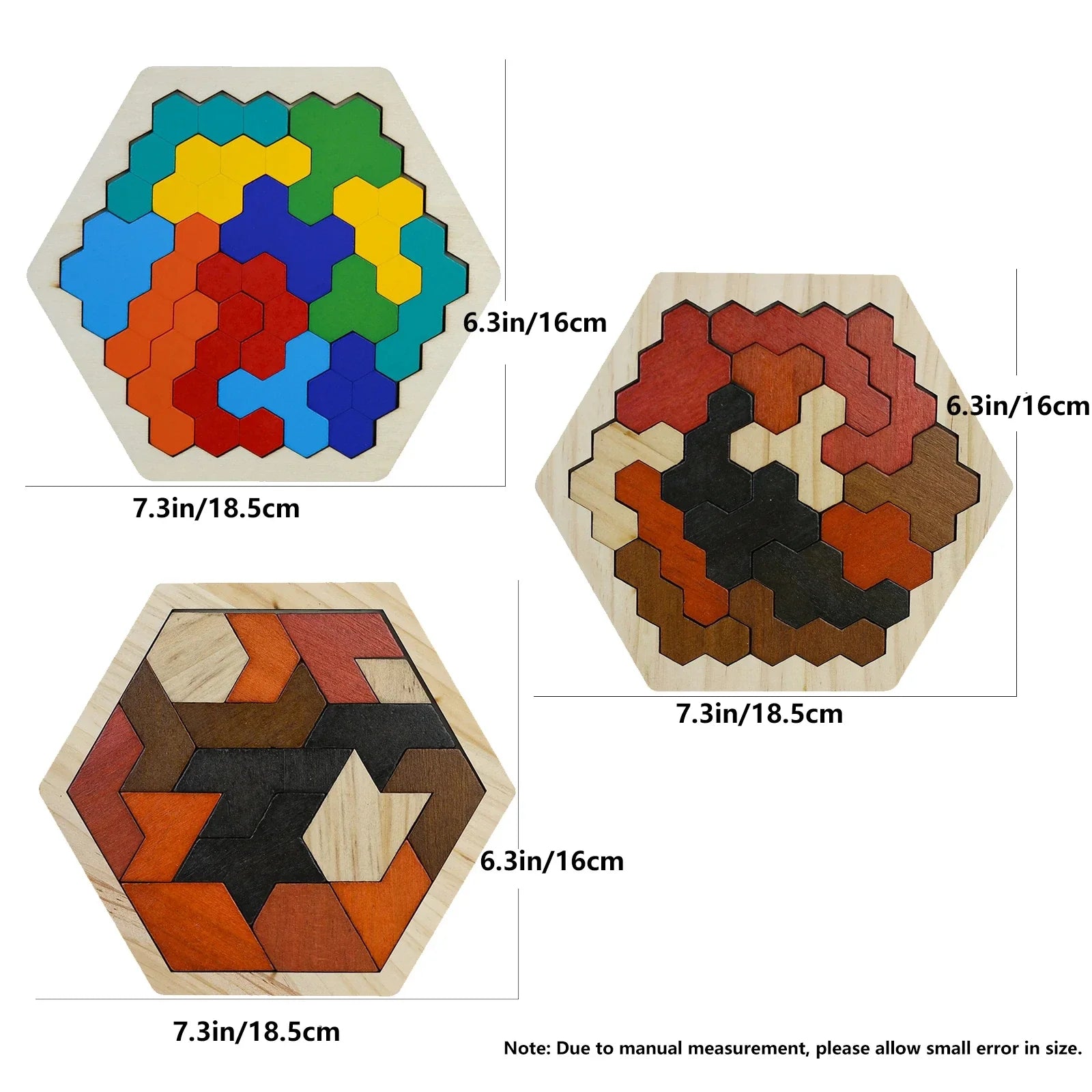 KTX-727891 3D Hexagonal Wooden Puzzle Set for Children – Educational Montessori Tangram Toys