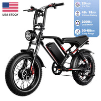 HKM-9235283 Electric Bike 2000W Dual Motor 48V 18Ah Battery 37 Mile Range 20-Inch Fat Tires Hydraulic Brakes 7-Speed Carbon Fiber