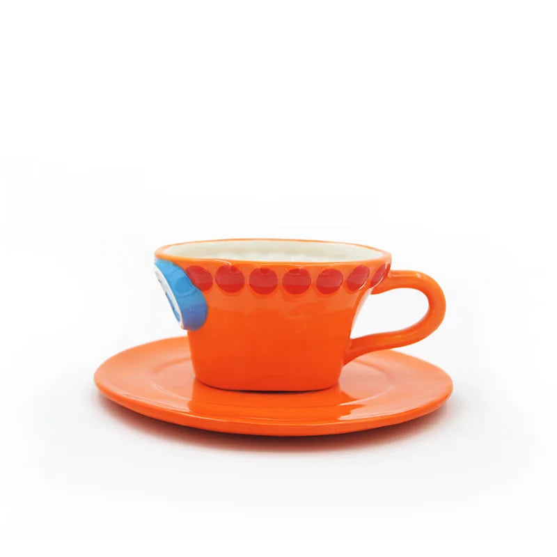 KTX-055699 Ceramic Anime Coffee Cup with Luffy Straw Hat Design, 301-400ml Capacity for Office Use