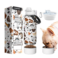 HKM-355155 Stainless Steel 32oz Portable Dog Water Bottle with Foldable Travel Bowl and Storage Bottom