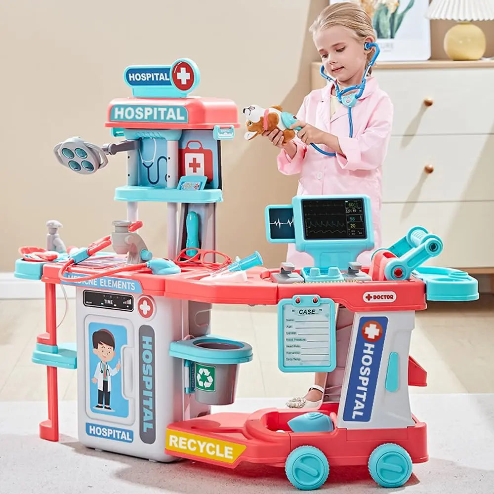 KTX-164307 Kids Doctor Kit with Cart - Role Play Toy for Ages 2-13, Plastic Medical Pretend Play Set