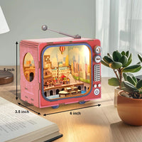HKM-494291 Wooden 3D TV Set Building Puzzle Miniature Dollhouse DIY Kit for Creative Play