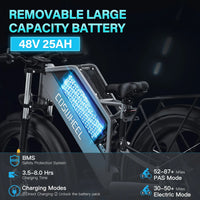HKM-3527891 Electric Bike 1500W Motor 48V 25Ah Battery 94 Mile Range 26-Inch Fat Tires Hydraulic Brakes 7-Speed Foldable