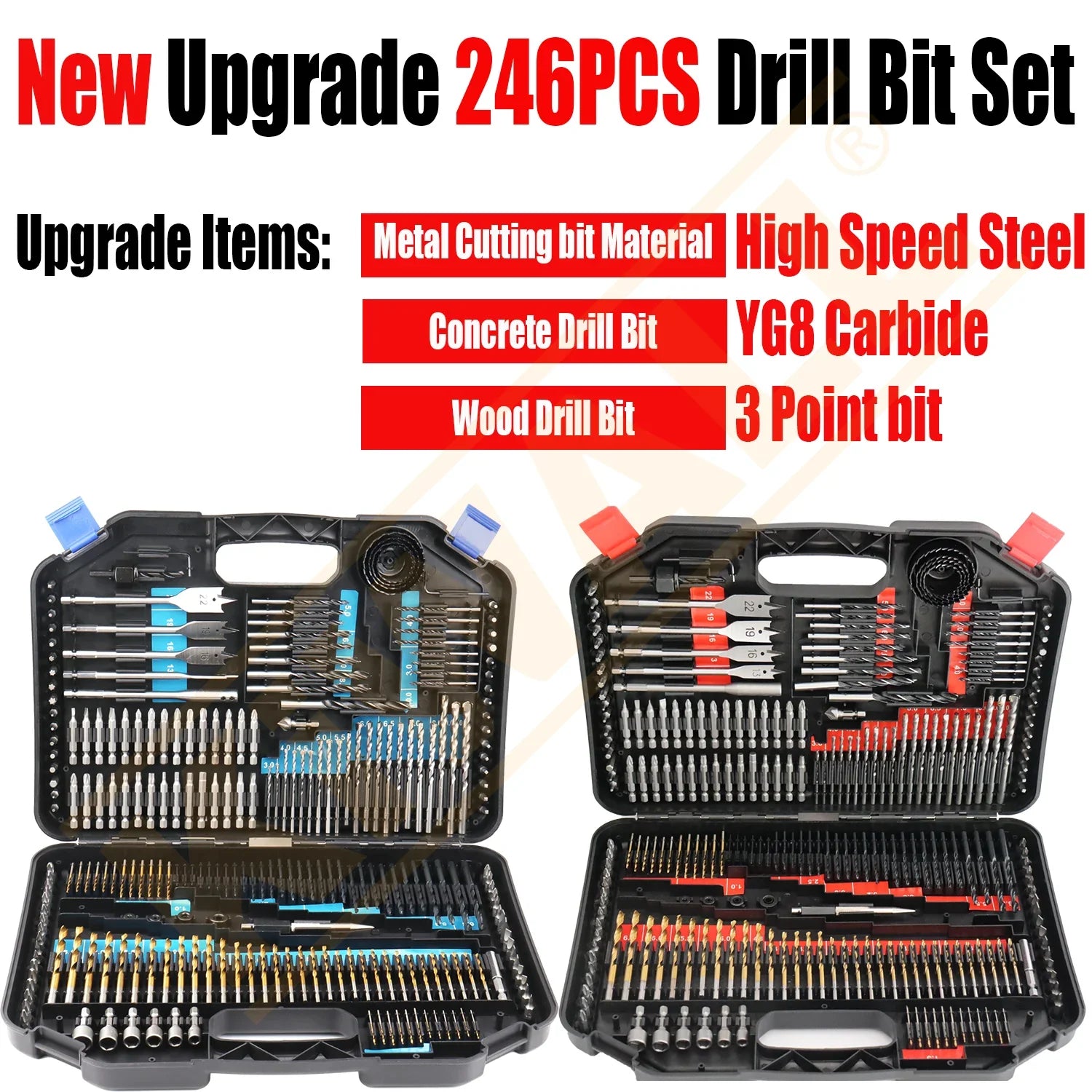 KTX-674451 Multifunctional Drill Bit Set with 246 Pieces for Wood, Metal, and Concrete Applications