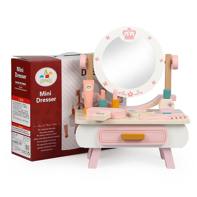 KTX-257939 Wooden Makeup Dressing Table Set for Pretend Play – Fashion Princess Girls Toy