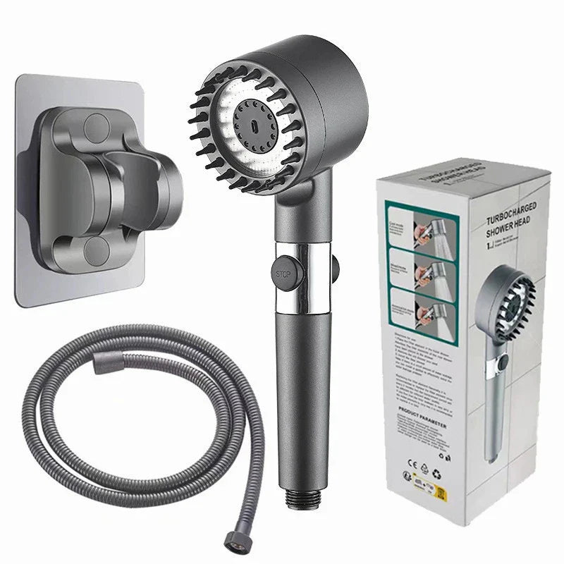 KTX-851795 Adjustable 4-Function Handheld Shower Head with Massage Brush and Pressurized Spray