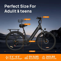 HKM-7328851 Electric Bike 350W Motor 36V 13Ah Battery 50 Mile Range 26-Inch Tires Removable Battery 7-Speed Disc Brakes