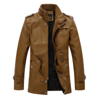 HKM-964115 Men's Coats Waterproof Windproof Motorcycle Jacket With Standing Collar Waxed Leather Jacket Winter PU Leather Jacket Custom