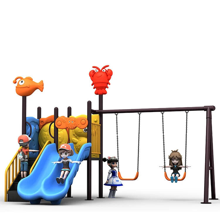 KTX-413715 Durable Ocean-Themed Outdoor Playground Slide for Kindergarten and Public Use