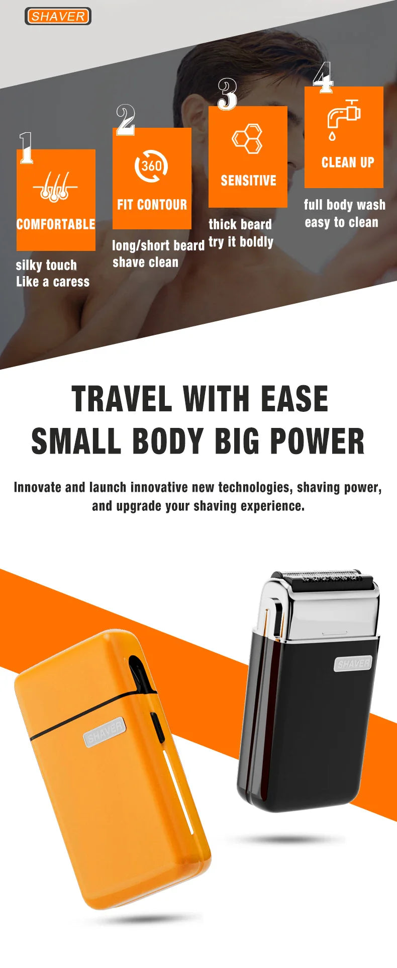 HKM-488339 Portable Waterproof Electric Shaver with Triple Blade for Men