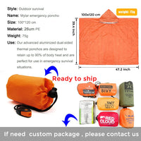 HKM-830227 Waterproof Outdoor Survival Poncho - Lightweight Multisport Rain Gear for Hiking and Emergencies