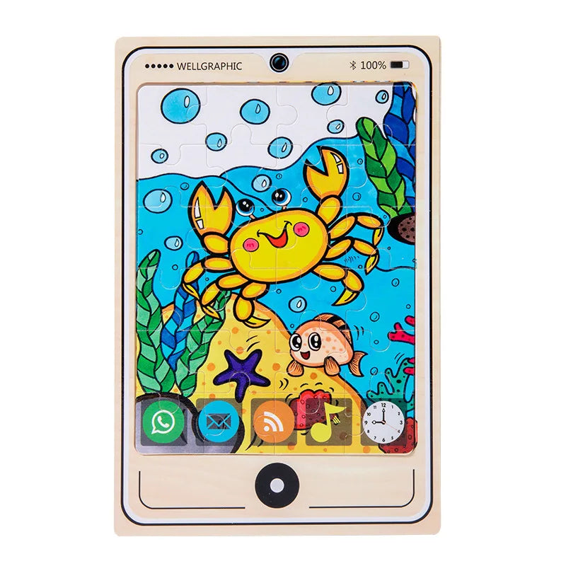 KTX-693971 Wooden Buckle Puzzle with 22 Patterns - 24 Piece Early Learning Educational Toy