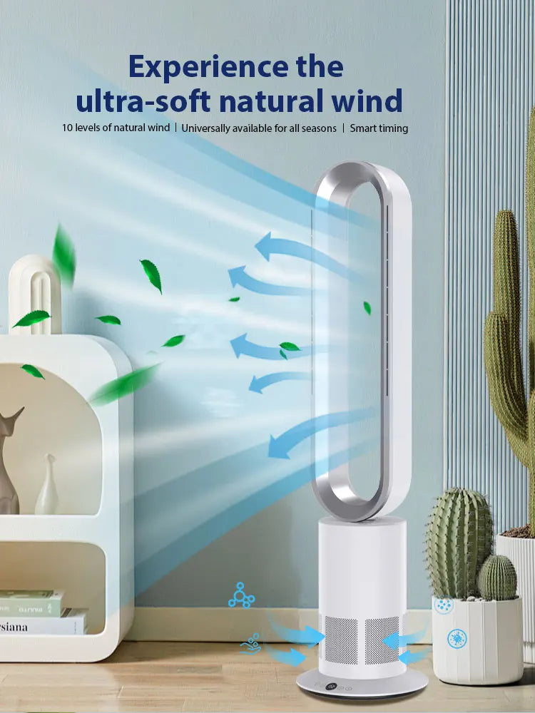KTX-082323 Electric Bladeless Oscillating Tower Fan with Natural Wind Circulation for Home Use