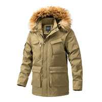 HKM-553939 Men's Winter Jacket With Hood Collar Thickened Warm Cotton Long Sporty Jackets With Zipper Closure Men's Coats