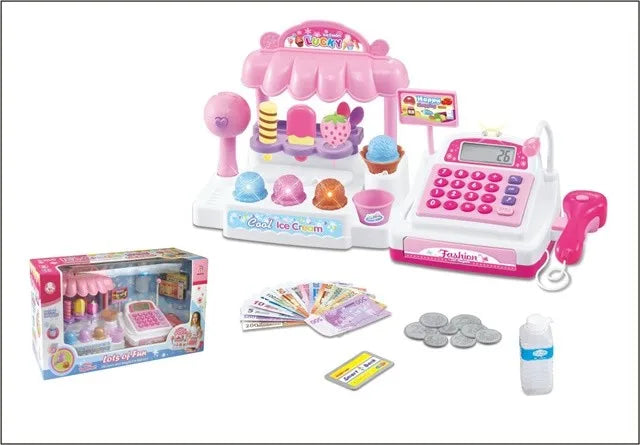 HKM-606099 Ice Cream Store Mini Cash Register Toy with Sound and Flashing Lights for Kids Ages 2-9